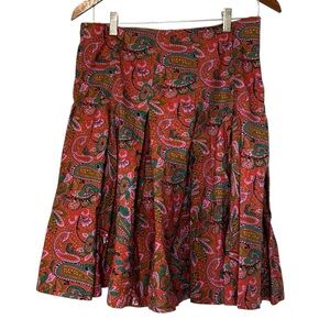 Vibrant Colorful Paisley Print Gene Meyer Midi Pleated Zippered Skirt, Size 6